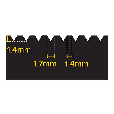 Medidas 965BVA2 – Llana A2 4 mm Acero Para Pisos Blandos Y Vaciados Dibujo acotado de la muesca de 965BVA2 – Llana A2 4 mm Acero Para Pisos Blandos Y Vaciados