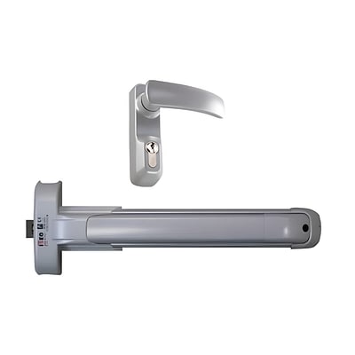 Barra Antipánico Tipo Push más Manija Exterior de Llaves Gris Plata