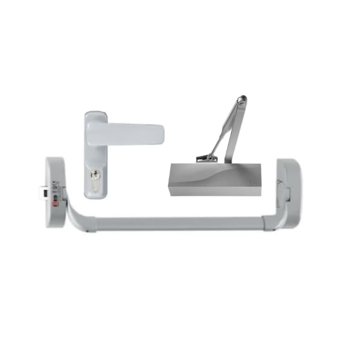 Barra Antipánico Tipo Guillotina Gris con Manija Exterior 100 Kg