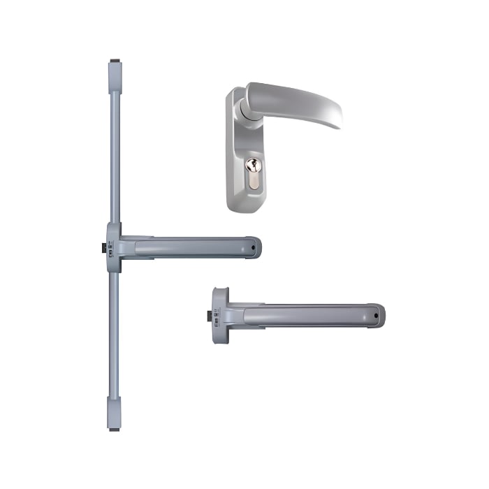 Barra Antipánico Push Para Puerta Doble Color Gris Altura Estándar de 2400 mm 1 Barra Antipánico Push Para Puerta Doble Color Gris Altura Estándar de 2400 mm