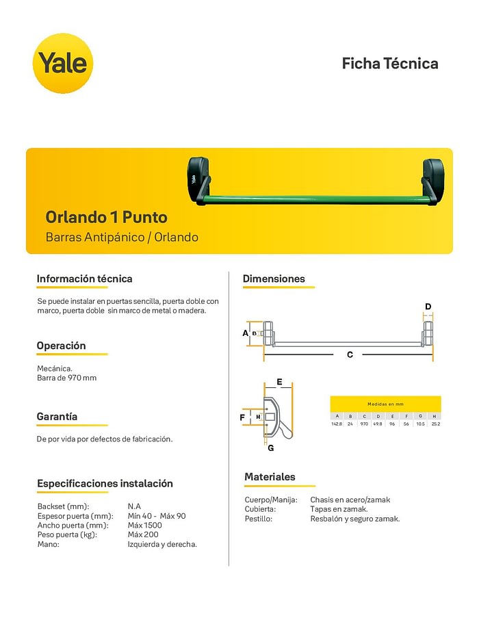 Cerradura Antipánico Orlando con Manija con Llaves - Imagen 4