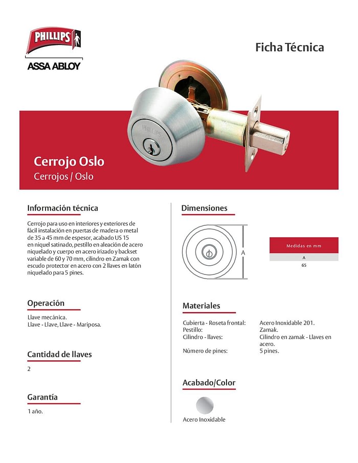 Cerrojo Oslo Cromado Inox LL LL 2 Cerrojo Oslo Cromado Inox LL LL - Imagen 2