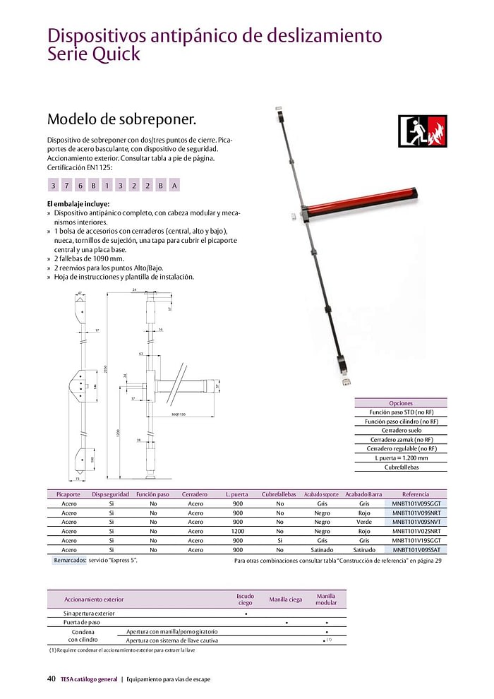 Barra Antipánico Quick Sencilla Deslizamiento Roja 2 Barra Antipánico Quick Sencilla Deslizamiento Roja - Imagen 2