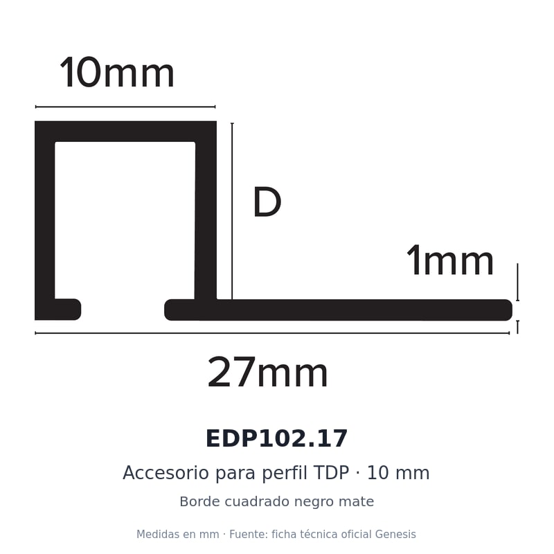 Borde cuadrado negro mate 2 Dibujo acotado con medidas de EDP102.17 – Borde cuadrado negro mate