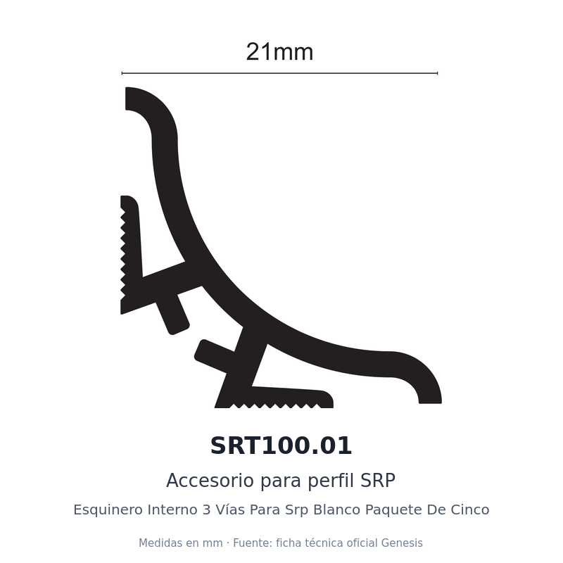 Esquinero Interno 3 Vías Para Srp Blanco Paquete De Cinco 2 Dibujo acotado con medidas de SRT100.01 – Esquinero Interno 3 Vías Para Srp Blanco Paquete De Cinco