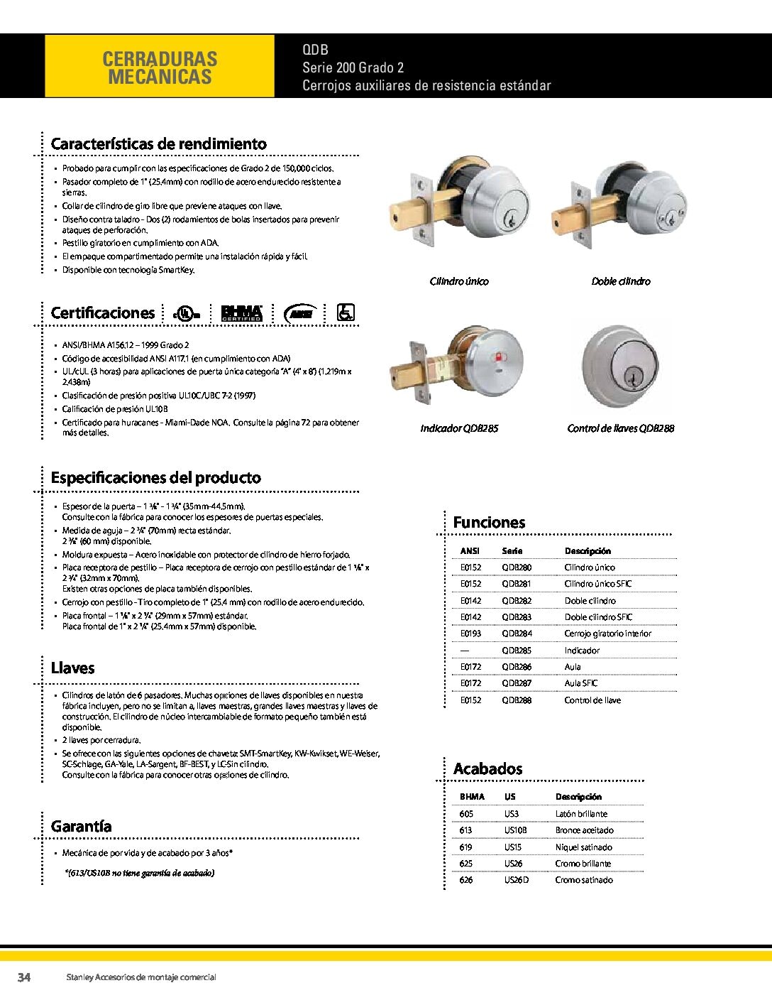 FICHA TECNICA CERROJO STANLEY