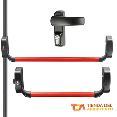 Cerradura Antipánico Guillotina para Puerta de Salida de Emergencia Doble con Manija Exterior con Tres Llaves