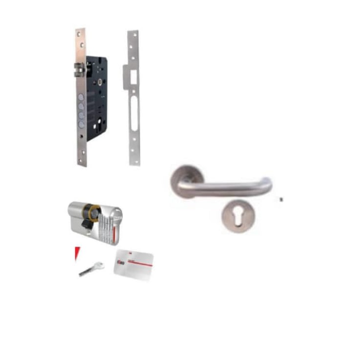 Cerradura-de-4 Bulones + Cilindro R6 + Manija-Barranco- Oval