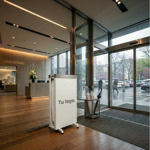 Máquina empaca paraguas en lobby