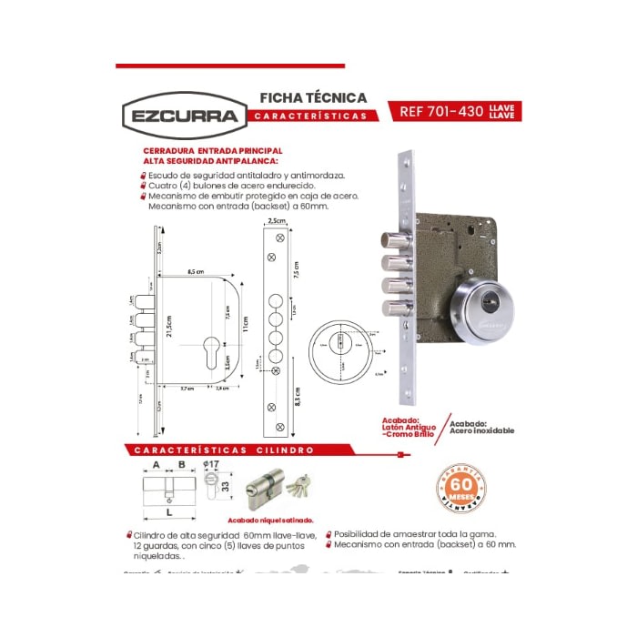 Cilindro Alta Seguridad Perfil Europeo: Llave / Llave 90 mm (45x45) »  Tienda del Arquitecto